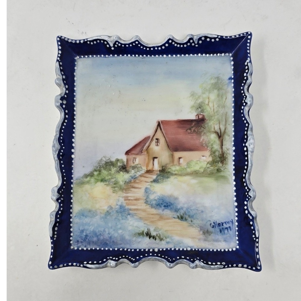Vtg G. Harvey hand painted porcelain trinket dish wall decor cottage decor - Picture 2 of 7